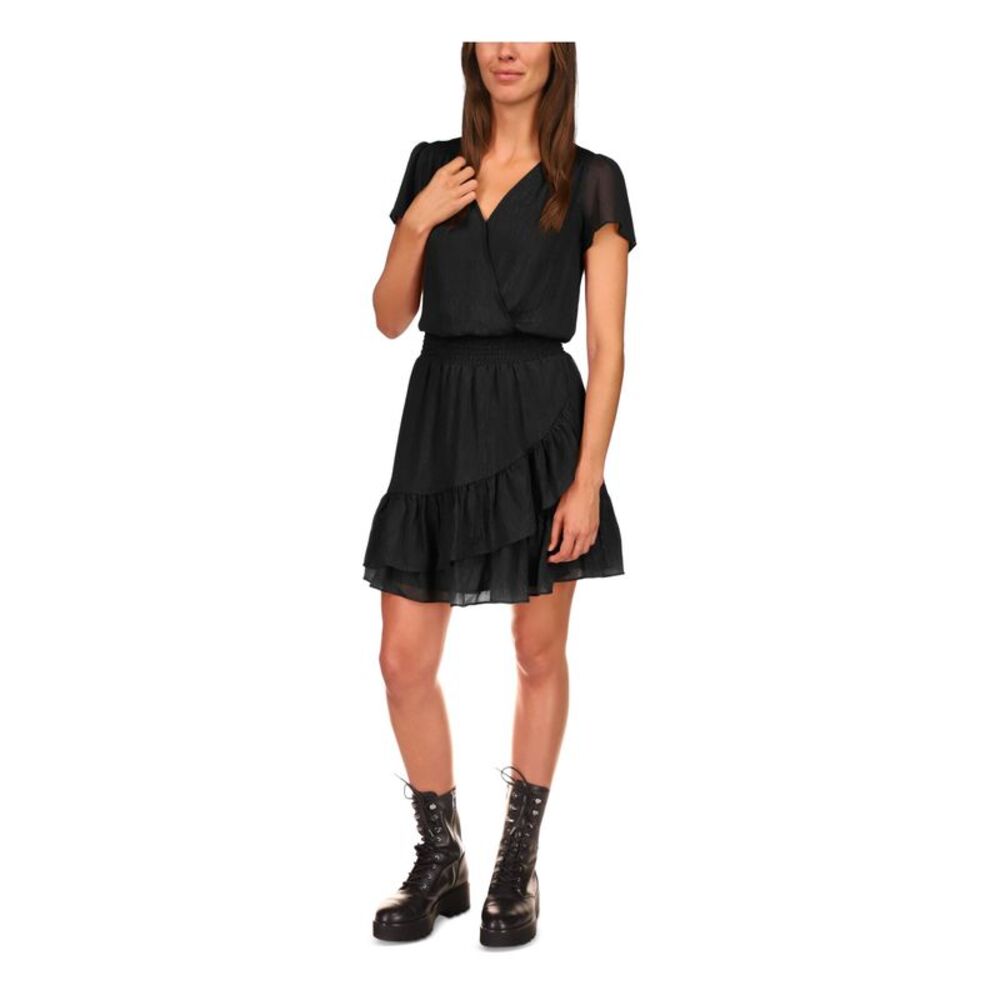 MICHAEL MICHAEL KORS Womens Black Lined Hook And Eye Front Short Sleeve Dress L